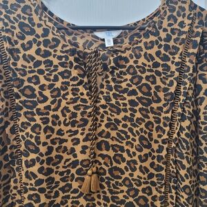 Time and Tru Animal Print Blouse with Tassels
